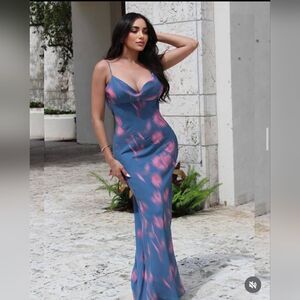 Zara FLOWY NECKLINE PRINTED DRESS